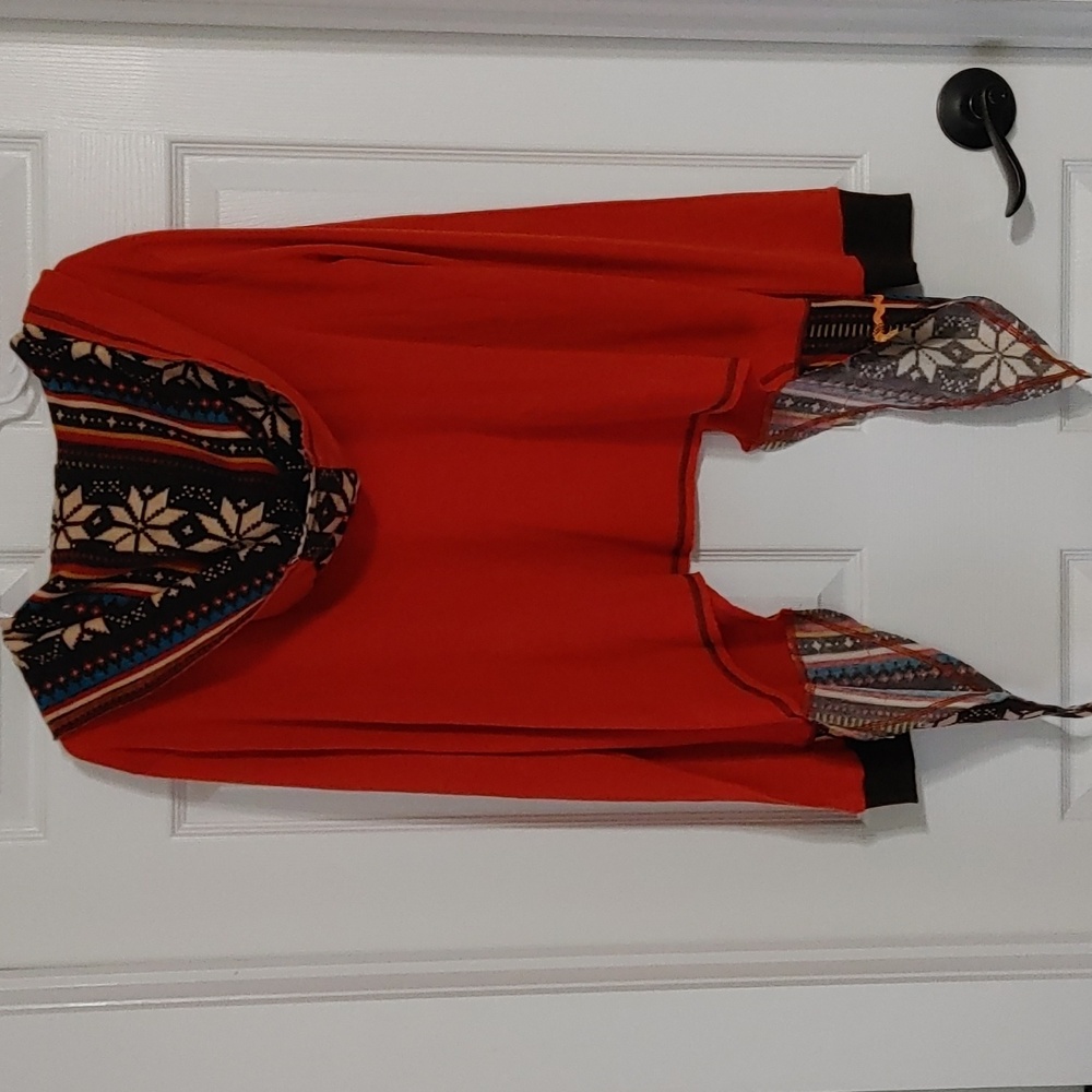 Sacred Threads Orange Hooded Open-Front Cardigan sz Medium w/Aztec Snowflake - Picture 5 of 6